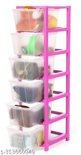 Transparent pink plastic drawer organizer, ideal for home kitchen use (6xL size)
